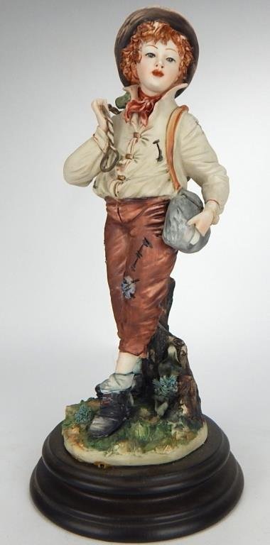 J65-122 CAPODIMONTE FIGURINE BY MENEGHETH: Hobo boy. Makers mark and signature. Measures 12". Estimate $50 - $100 Starting Bid $20