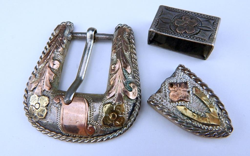 A45-65  STERLING & GOLD BELT BUCKLE SET (1 of 6)