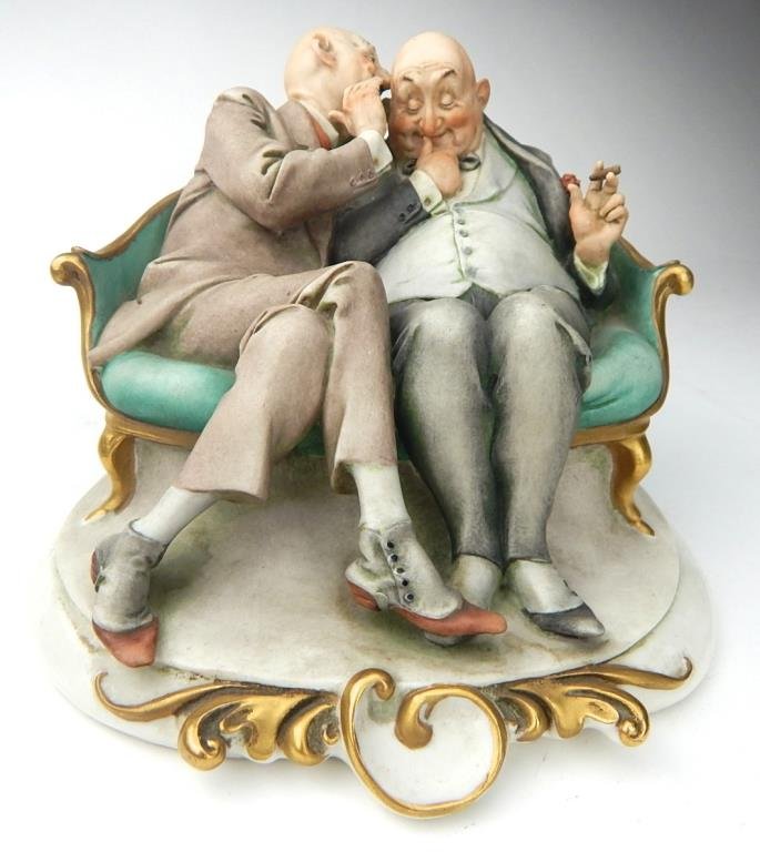 A14-40  SIGNED PORCELAIN FIGURAL GROUP OF TWO MEN (1 of 8)