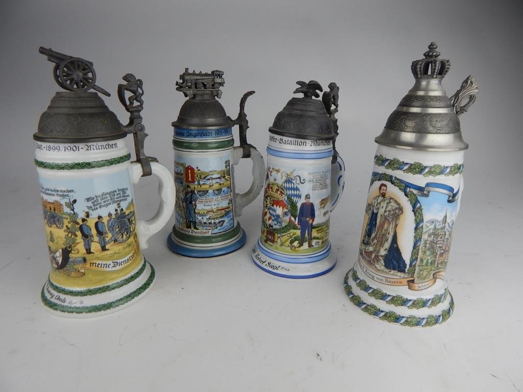 A3-3  FOUR GERMAN PORCELAIN LITHOPANE STEINS (1 of 9)