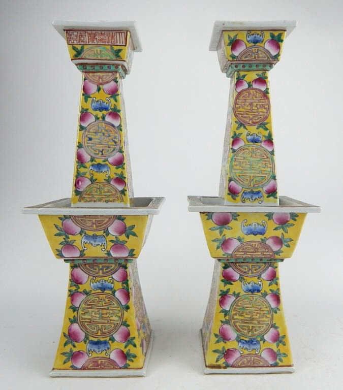 A46-1  PAIR OF CHINESE PORCELAIN CANDLE HOLDERS (1 of 5)