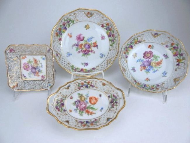 K13-5  FOUR DRESDEN PORCELAIN RETICULATED DISHES (1 of 10)