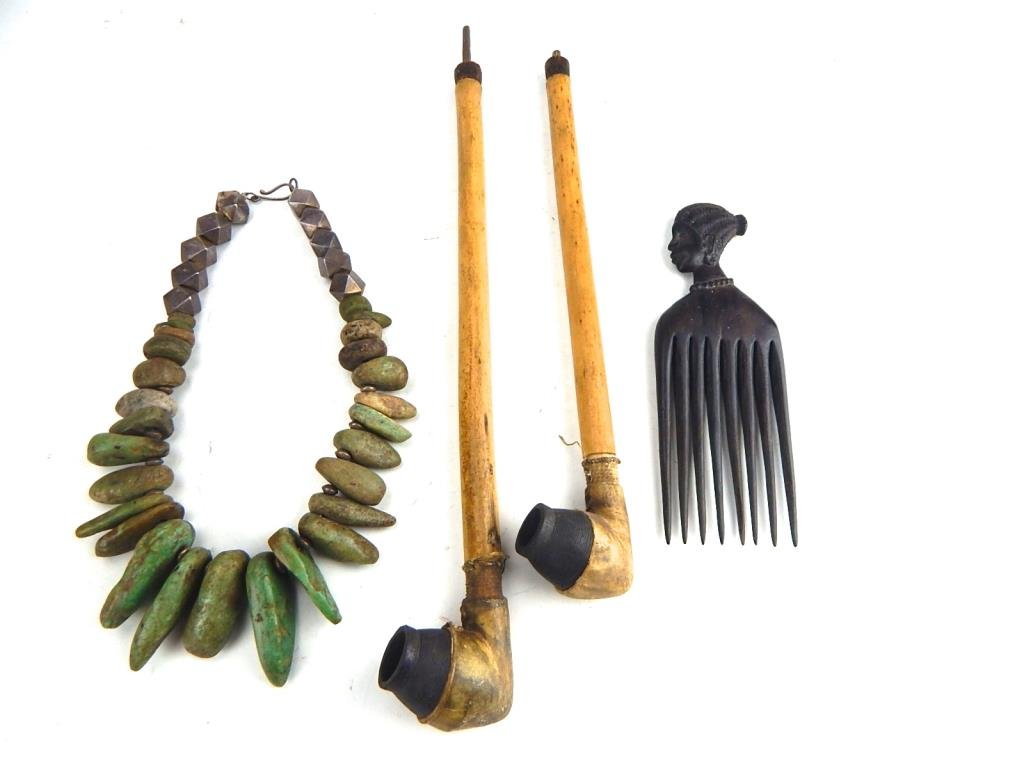 K42-3  AFRICAN COMB, 2 PIPES & TURQUOISE NECKLACE (1 of 9)