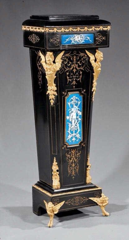 K13-89  EBONY GILT BRONZE MOUNTED PEDESTAL (1 of 2)