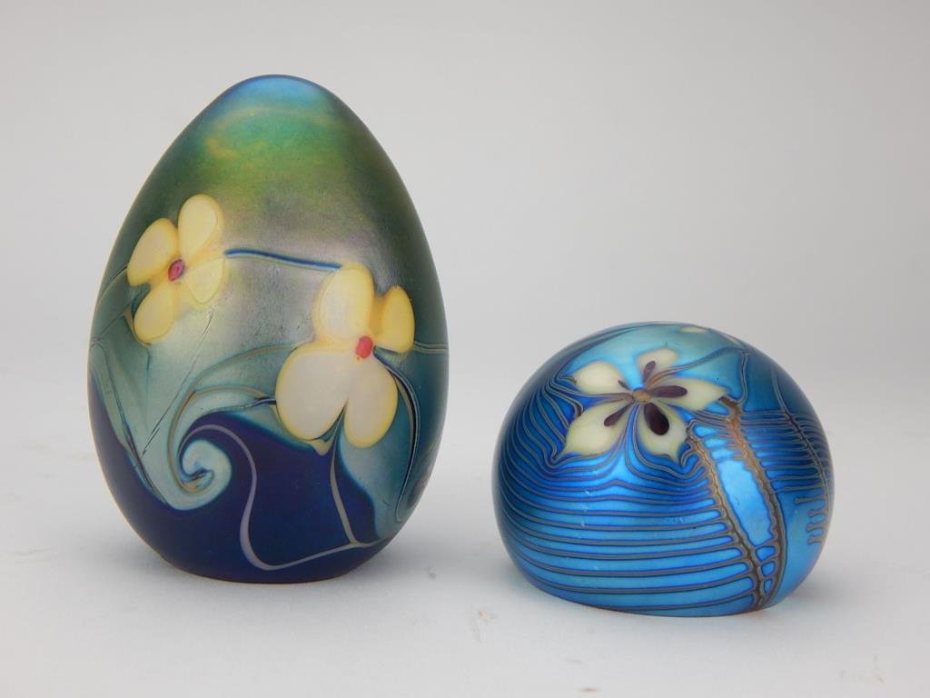 K50-16  TWO ORIENT & FLUME ART GLASS PAPERWEIGHTS (1 of 4)