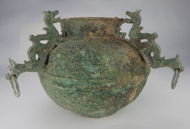 Large Chinese Bronze Dragon Handled Pot (1 of 6)