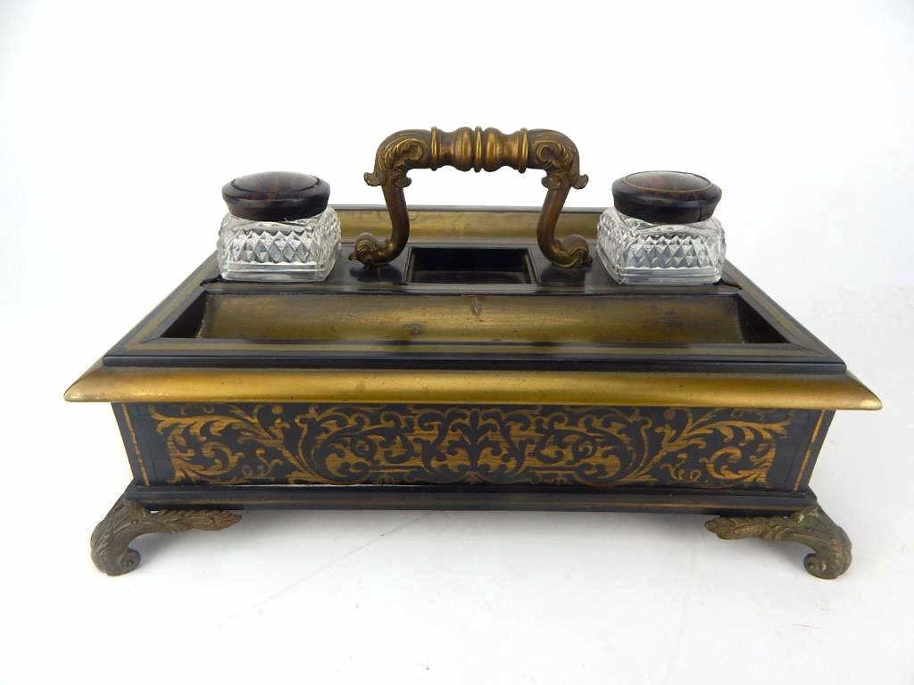 French Boulle and Crystal Inkwell Set (1 of 6)