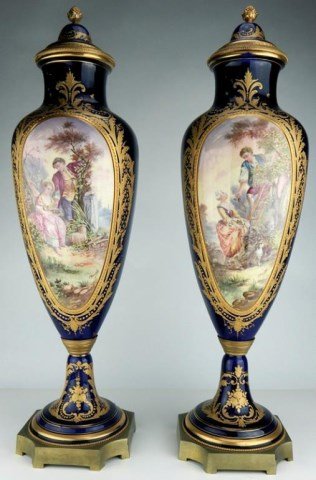 Large Pair of French Sevres Porcelain Covered Urns (1 of 10)