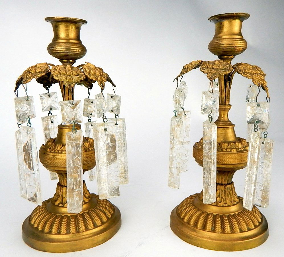 Pair of Gilt Bronze & Rock Crystal Candle Holders (1 of 2)