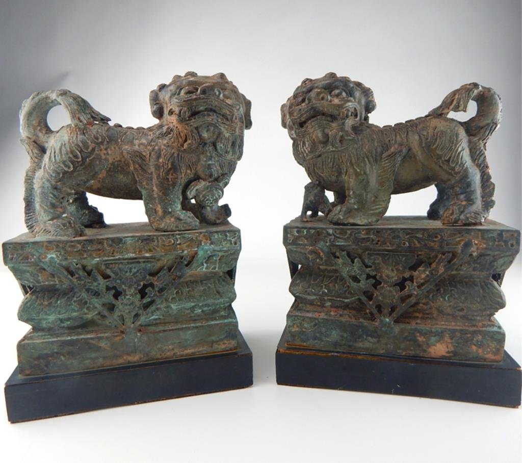 Pair Chinese Bronze Foo Dogs (1 of 3)