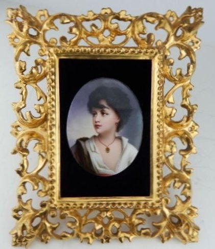 German Porcelain Plaque in Florentine Frame (1 of 4)