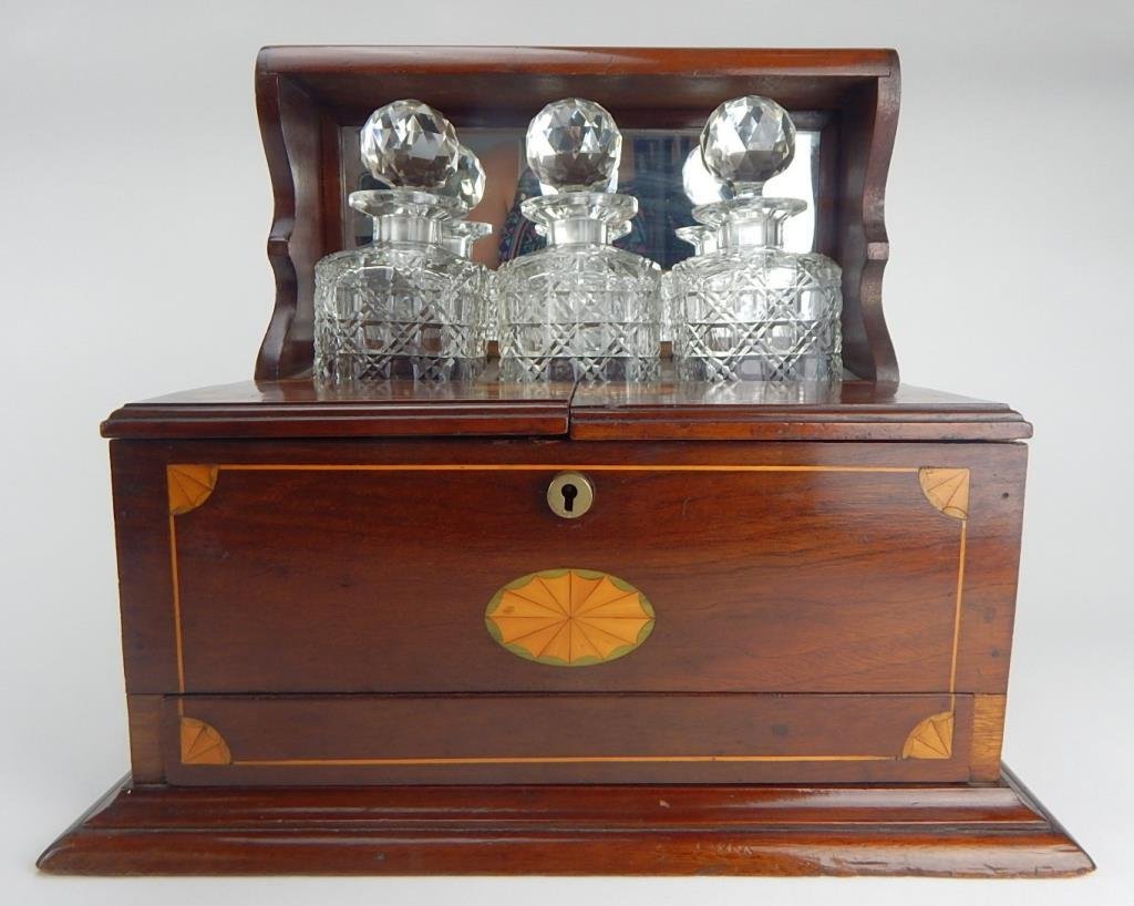 Marquetry Inlaid and Crystal Tantalus (1 of 10)