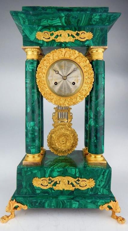 Empire Style Dore Bronze & Malachite Clock (1 of 5)