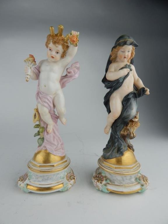 Pair 19th C. Meissen Figures Depicting Day & Night (1 of 8)
