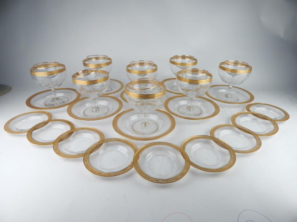 Moser Gold Decorated Shrimp Cocktail Set w/ Plates (1 of 5)