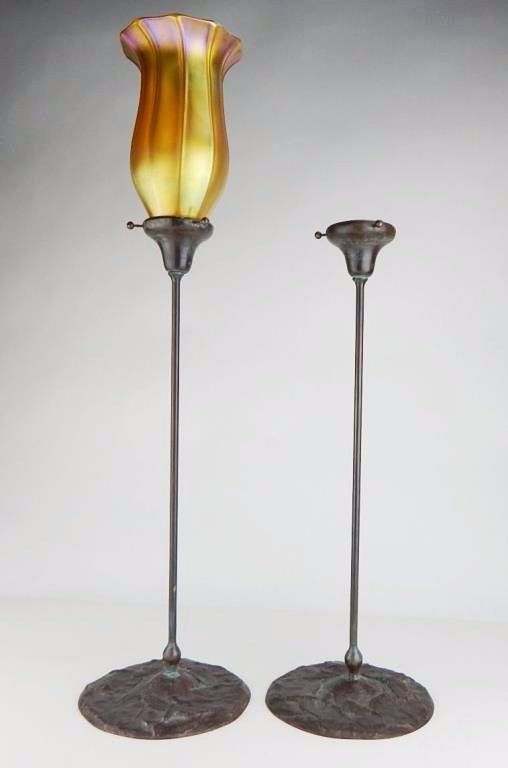 Pair of Tiffany Bronze Candle Lamps w/ Shade (1 of 9)