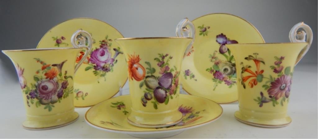 Set of Three Dresden Porcelain Cups & Saucers (1 of 7)