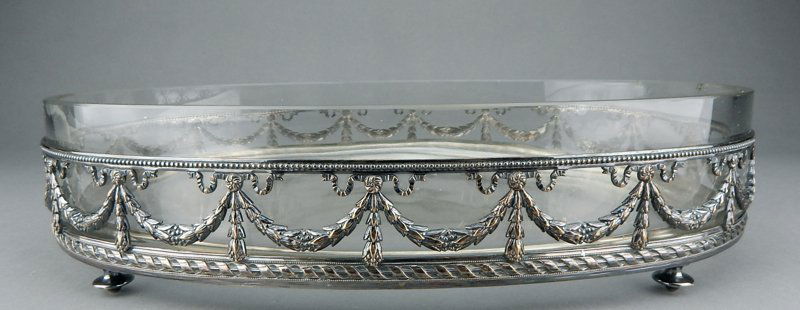 Decorated Silver Plate w/ Glass Liner Serving Dish (1 of 4)
