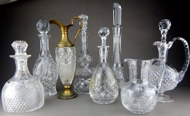Six Crystal Decanters and Two Crystal Pitchers (1 of 4)