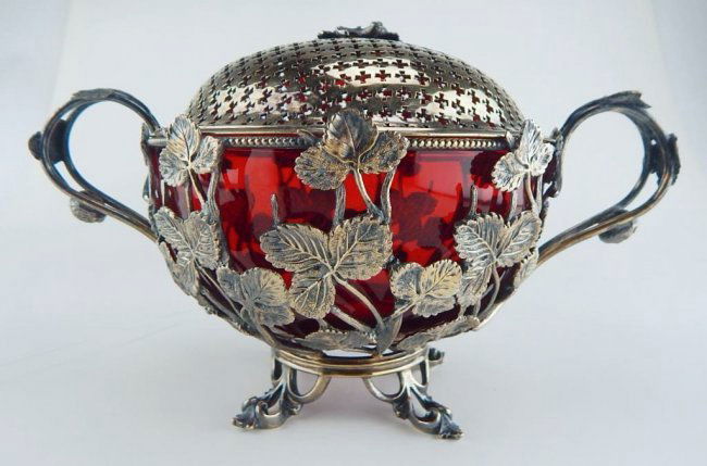 Silver Plate Covered Dish with Ruby Glass Insert (1 of 4)