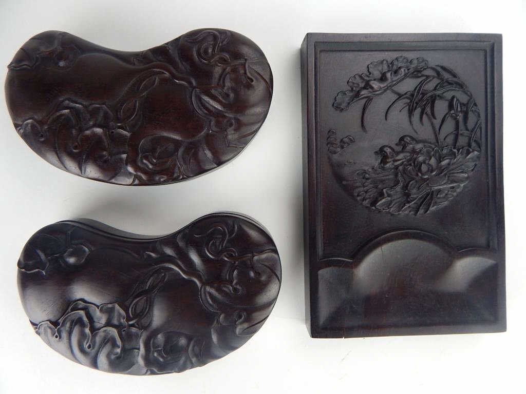 Chinese Carved Hardwood Boxes and Tray (1 of 3)