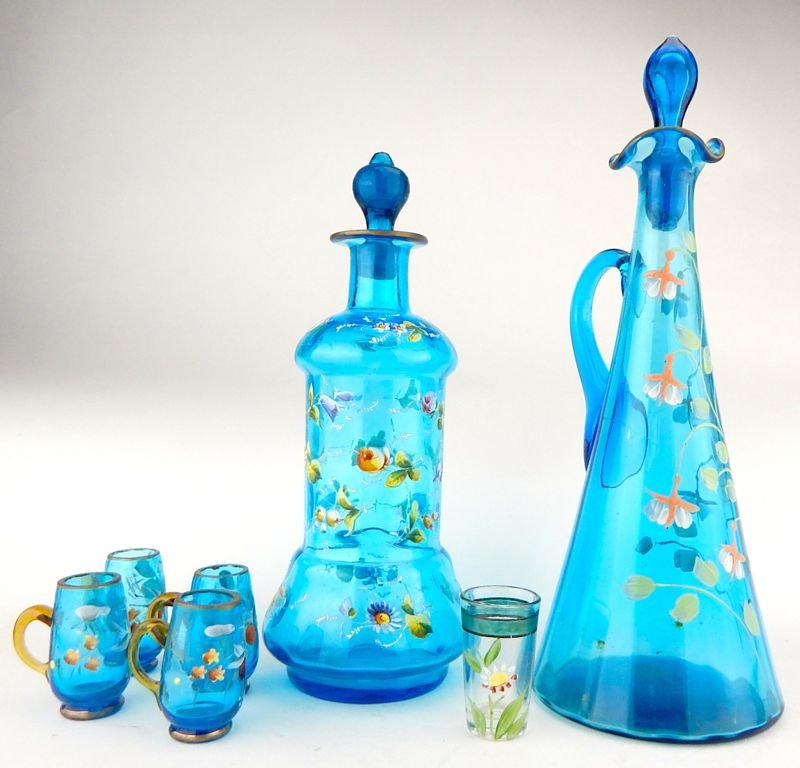 Moser Enamel Art Glass Decanters & Shot Glasses (1 of 8)