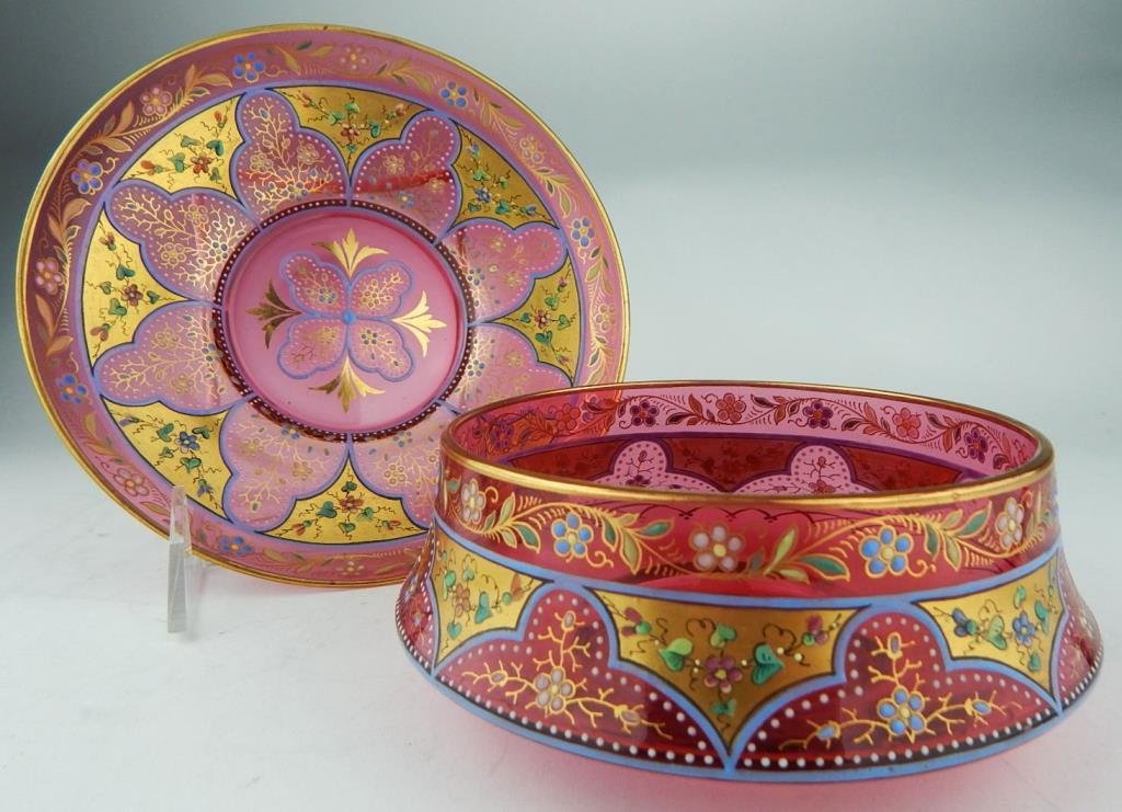 19th Century Moser Enameled Bowl w/ Under Plate (1 of 7)