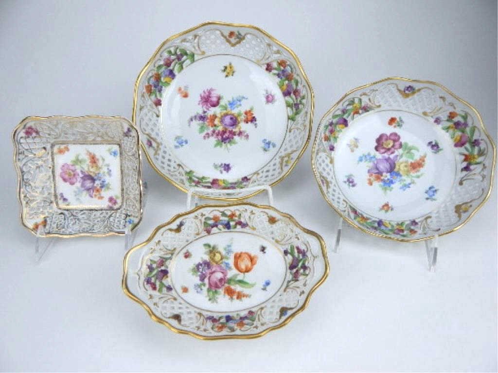 Four Porcelain Dresden Reticulated Dishes (1 of 10)