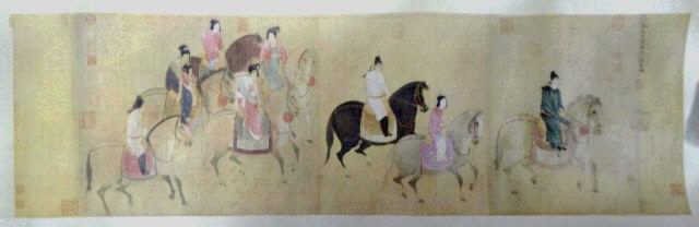 Chinese Print Scroll of Figures on Horses (1 of 6)