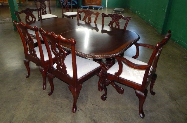 Carved Walnut Double Pedestal Table w/ 12 Chairs (1 of 8)