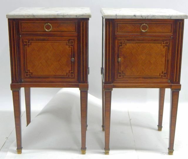 Pair of Marquetry Side / End Tables w/ Marble Tops (1 of 3)
