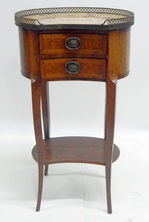 Marble Top Kidney Shaped Two-Drawer Table (1 of 4)