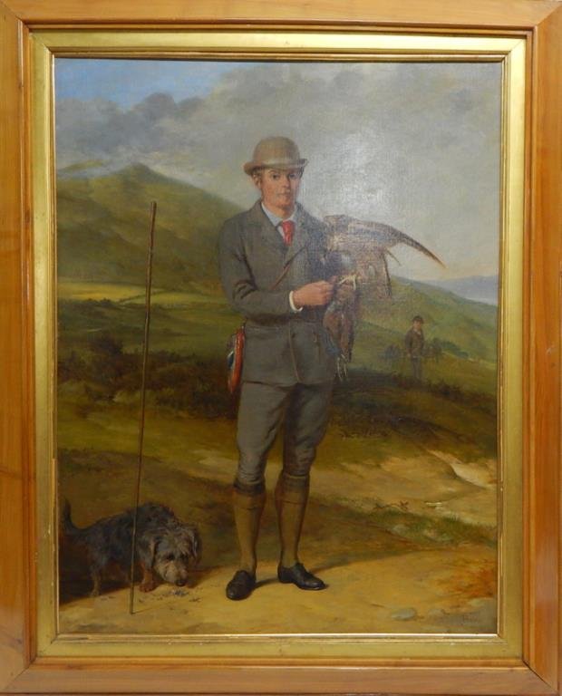 Large Scottish Falconer Oil on Canvas Painting (1 of 7)