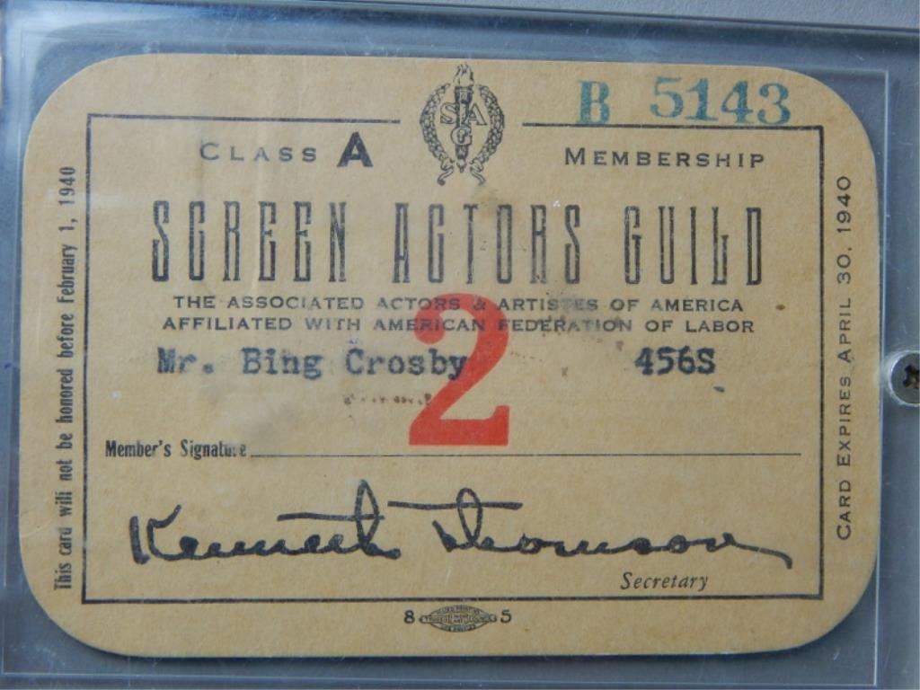 Bing Crosby Screen Actors Guild Membership Card (1 of 2)