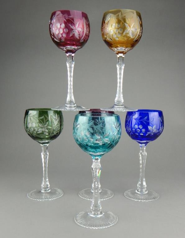 Set of 6 Bohemian Colored Cut Crystal Stems (1 of 6)