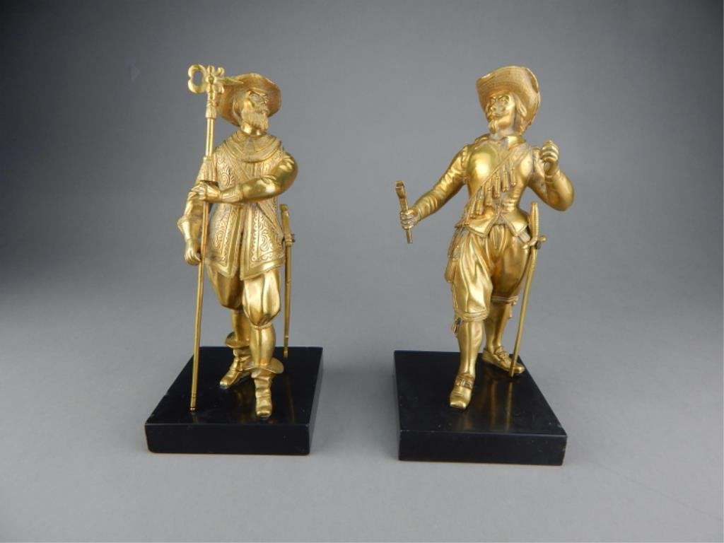 Pair Gilt Bronze Figures on Marble Base (1 of 7)