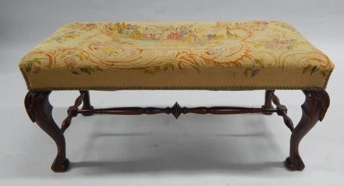 Piano Bench with Tapestry Top: Measures 31" tall x 38" long x 15 1/4" wide. Estimate $500 - $700. Starting bid $20.