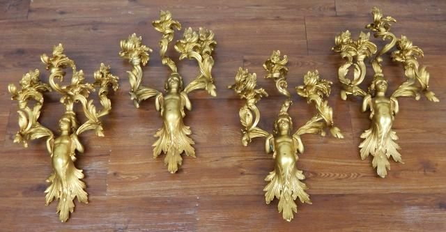 Set of Four French Dore Bronze Figural Sconces (1 of 3)