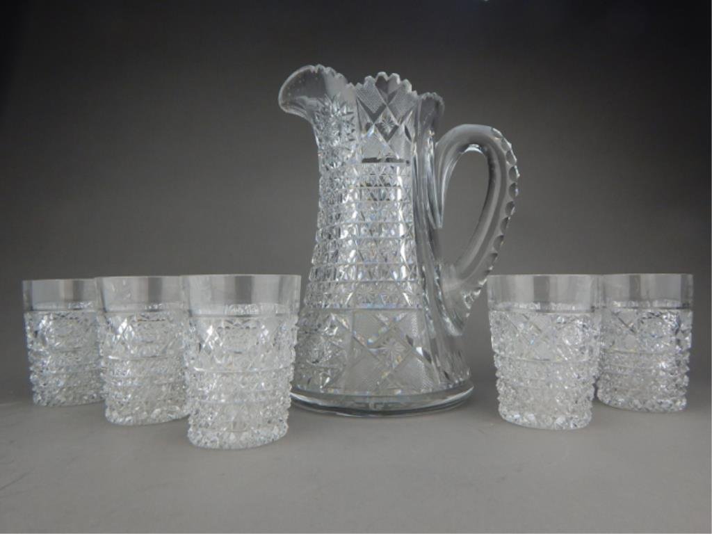 American Brilliant Cut Crystal Pitcher & 5 Glasses (1 of 8)
