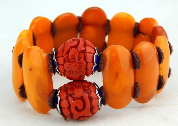 Butterscotch Amber & Cinnabar Bead Bracelet (1 of 3)