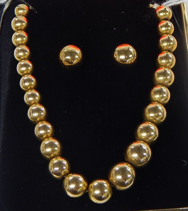 14K Yellow Gold Bead Necklace And Earrings (1 of 1)