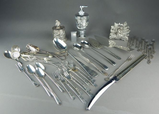 Forty One Pieces of Silver Plate, Pewter, & Misc. (1 of 8)