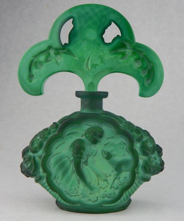 Malachite Glass Perfume Bottle Lady with Deer (1 of 6)