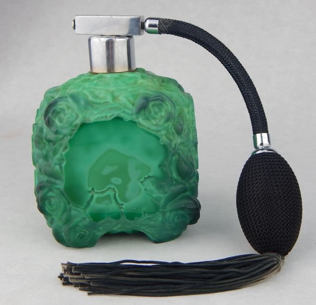 Malachite Glass Atomizer Perfume Bottle w/ Flowers (1 of 5)