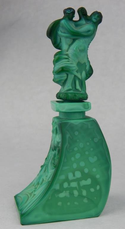 Malachite Glass Perfume Bottle w/ Lovers Stopper (1 of 8)