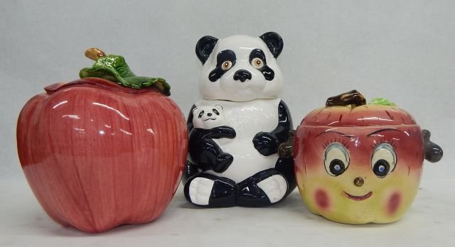 Vintage Panda Bear, Face & Apple Cookie Jars (1 of 2)