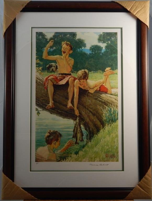 (387) Norman Rockwell "Three Boys Fishing" (1 of 4)