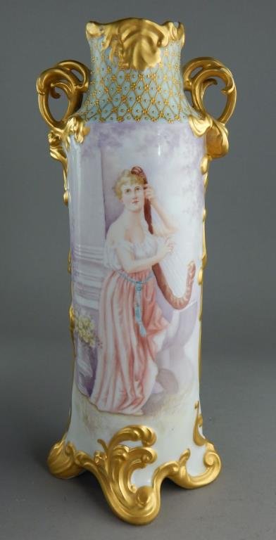 French Hand Painted Porcelain Double Handle Vase (1 of 9)