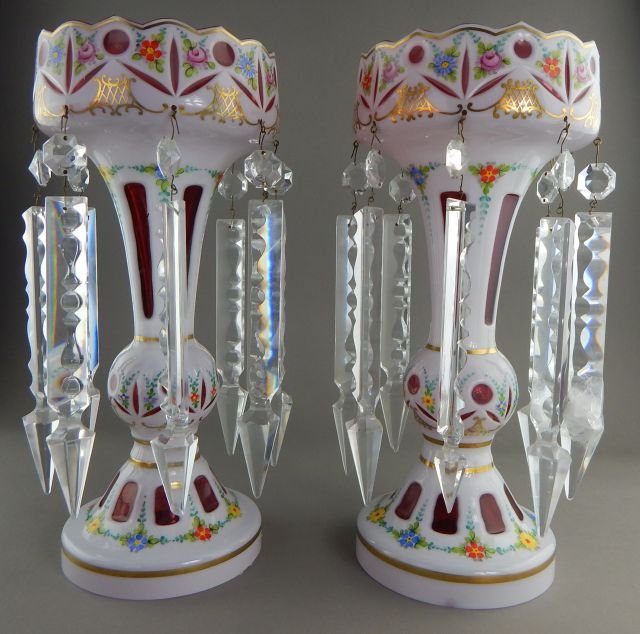 Pair of Bohemian Glass Lusters with Crystal Prisms (1 of 5)