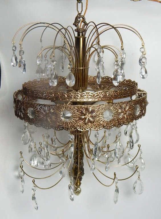 Vintage Hanging Lamp with Crystals (1 of 3)